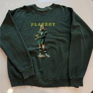 PLAYBOY Distressed Dark Green Crewneck Sweater
